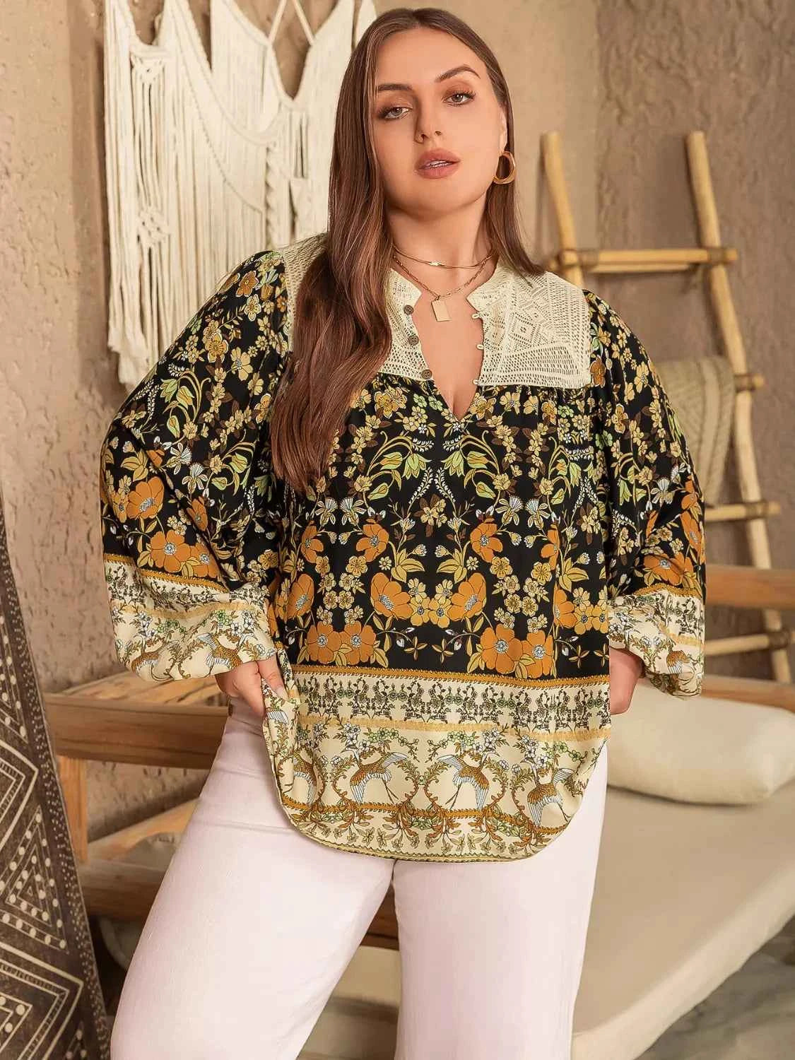 Plus Size Floral Print Notched Blouse 09999ffd-f5da-4bf4-a607-29bf05e1d5a6-Max-Origin