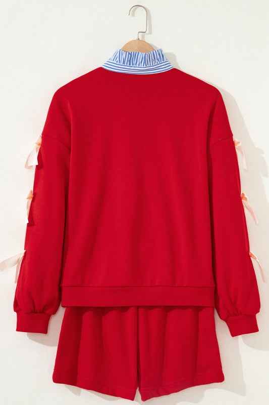 Stripe Collar Bow Tie Sweatshirt and Shorts Set 099ad0c5-b21f-4565-951a-08db7665b18f
