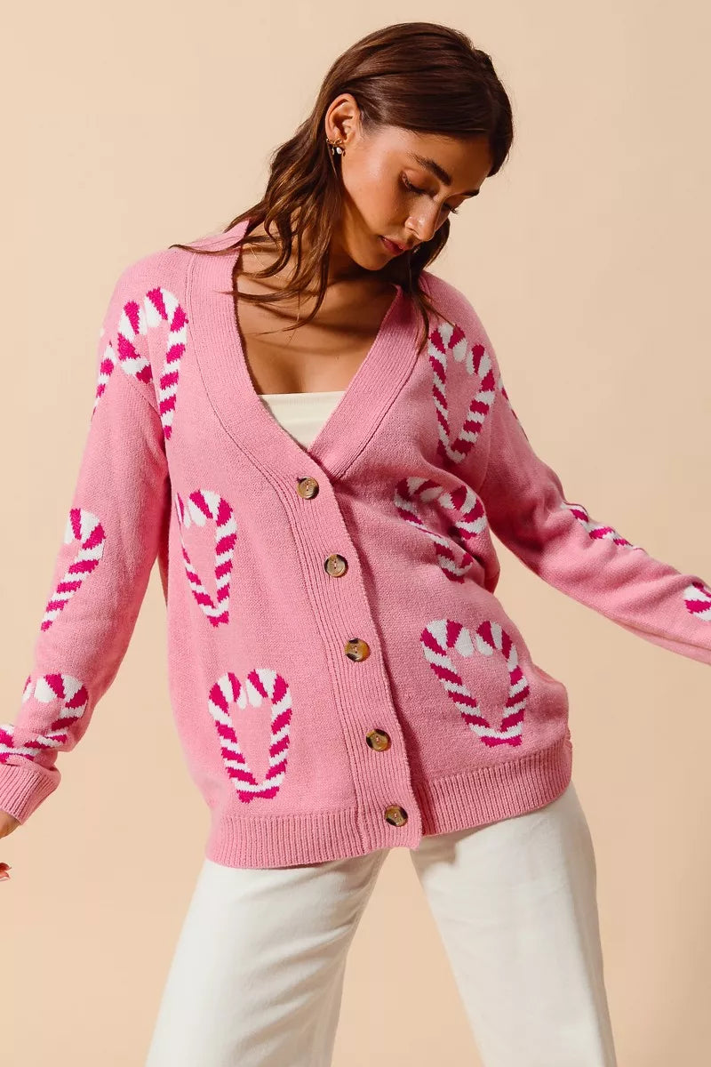 SO ME Christmas Candy Cane Button Front Sweater Cardigan 09b22d01fdfd42819114cc75d2e6edc8-Max-Origin