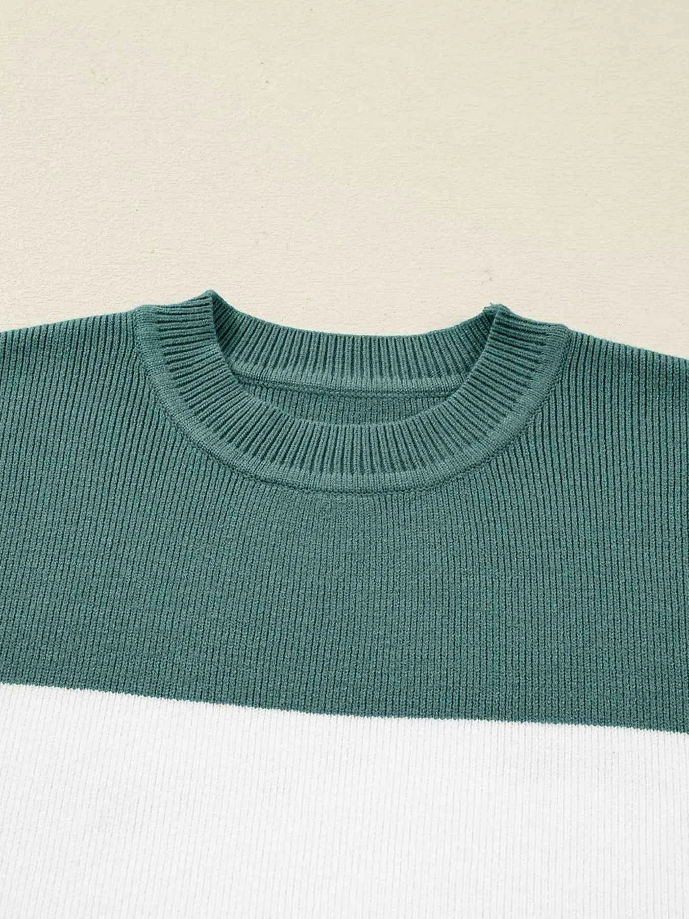 Color Block Plain Ribbed Knit Sweatshirt 09b64e3b9e104cb5a0b2c4b37fe15608-Max-Origin