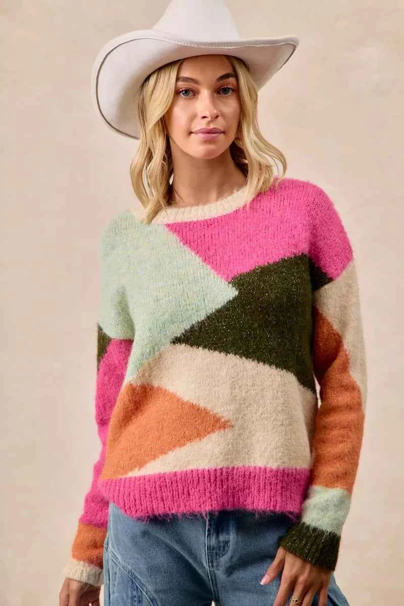 BiBi Multi Color Block Sweater Top 09b7c4648faa4d758633ff522690d50d-Max-Origin