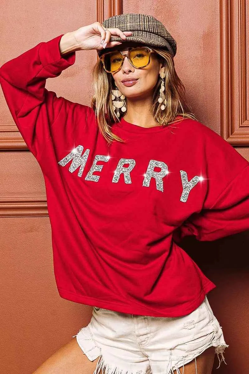 Merry Glitter Christmas Drop Shoulder Top 09d973dd21d04009b3700de7afce721d-Max-Origin
