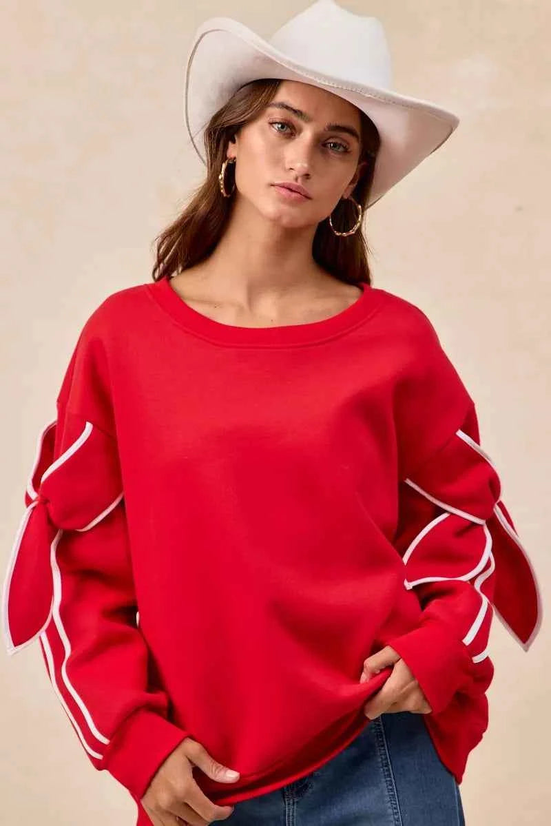 BiBi Bow Detail Sleeves Fleece Sweatshirt 09da450d-ccab-497f-9088-e356248e20f7-Max-Origin