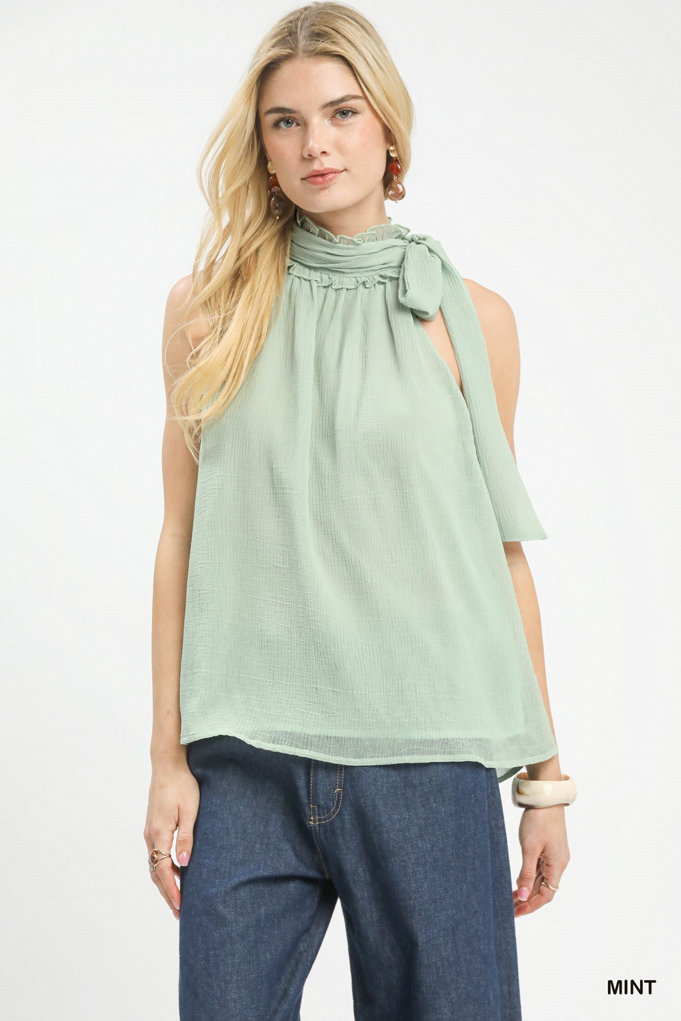 Umgee Halter Tie Neck Sleeveless Chiffon Top MINT 09da7f30-9204-4087-ab4a-6c69b11e00f8-Max
