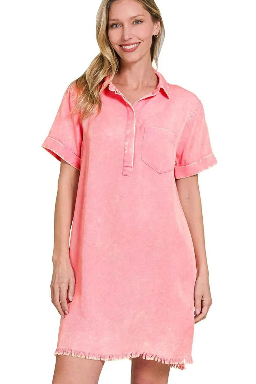 Zenana Tencel Mineral Washed Collared Shirts Dress DK PINK 09db3a93-b880-4a35-b346-b27abc947dc9-Max-Origin