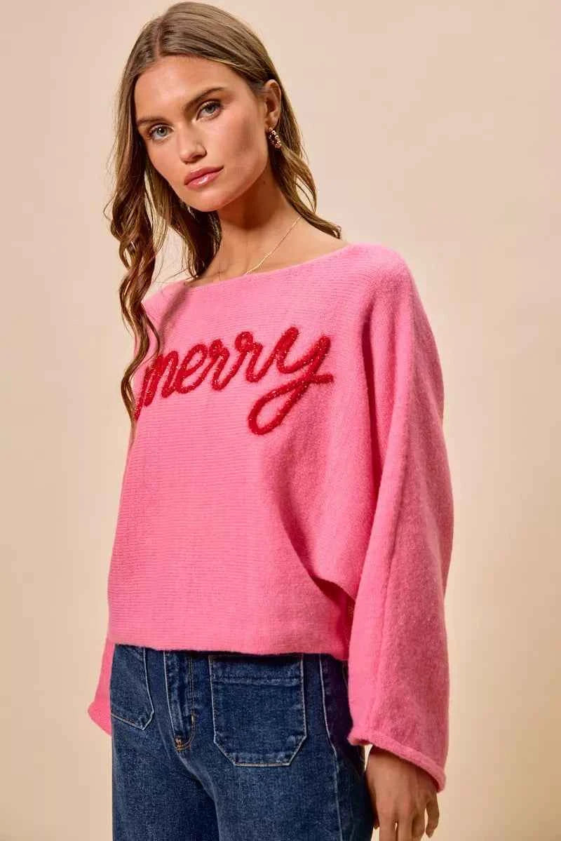 SO ME Merry Tinsel Lettering Christmas Sweater Top 09e4f4607edb41dd9a09475755724d08-Max-Origin