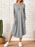 Casual Long Sleeve Pocket Midi Dress Gray 09e67752-bee3-41b1-be10-f47ca08897ab-Max-Origin