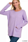 Zenana Viscose Long Sleeve Front Pockets Sweater H LAVENDER 09e8248cd1cf44c2802dcc6762c25f8b-Max-Origin