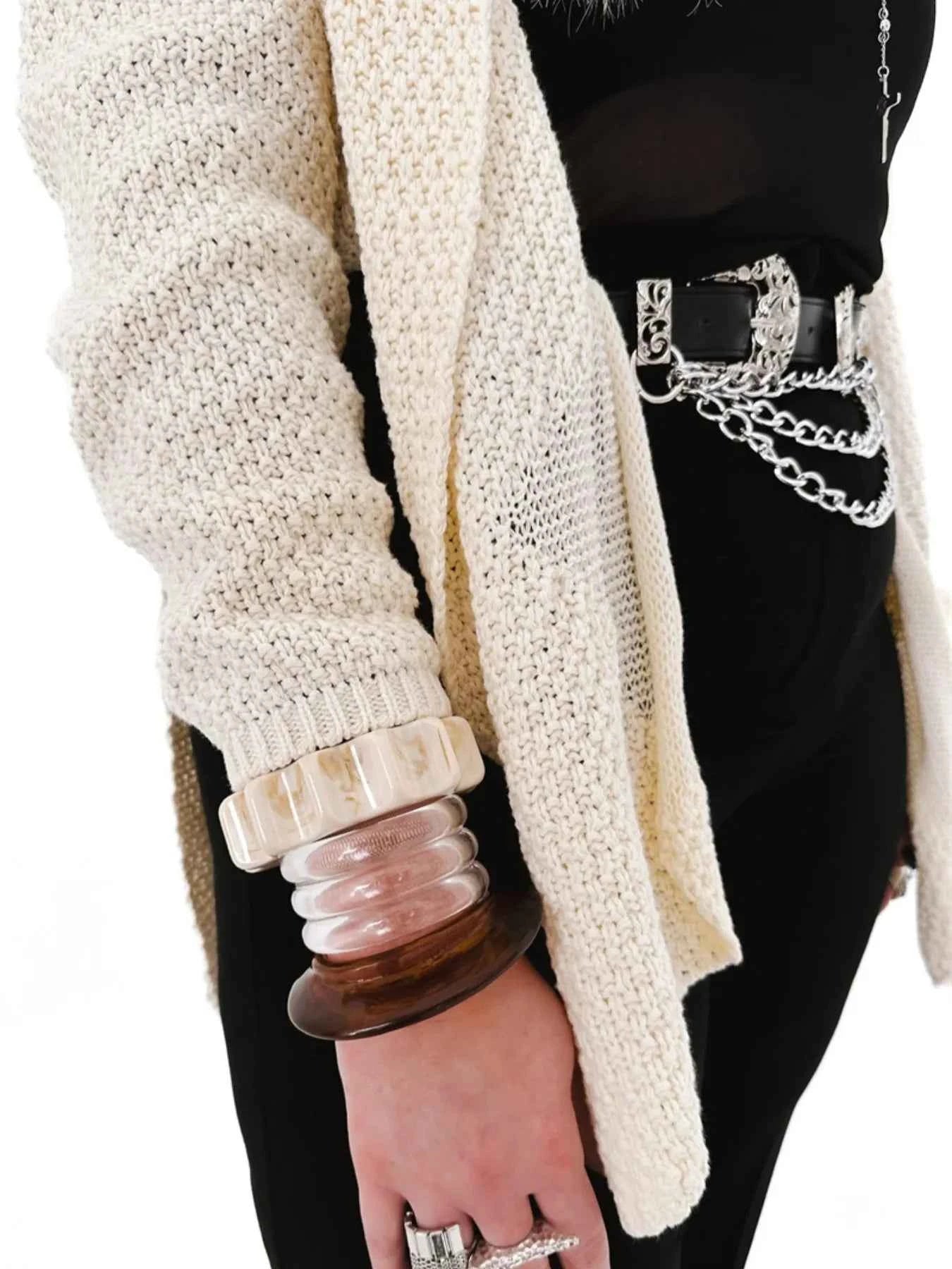 Oversized Knit Cardigan with Open Front Design