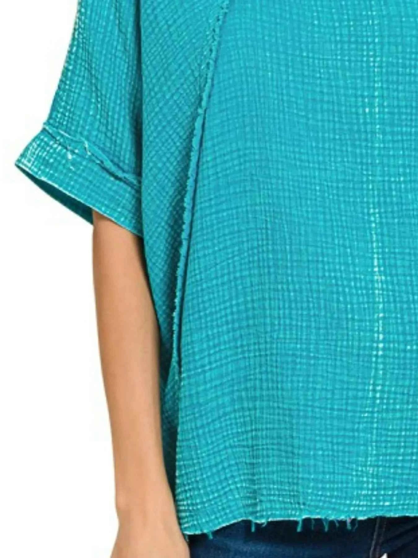 Zenana Washed Double Gauze Exposed Seam Short Sleeve Top 09efcbc5-7128-4c53-b161-51590cea97d3-Max-Origin
