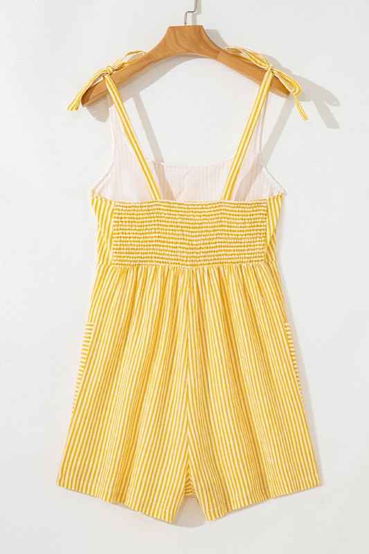 Stripe Tie Shoulder Smocked Wide Leg Romper 09f913e7-9762-42a4-80c2-7d5df7cf6252
