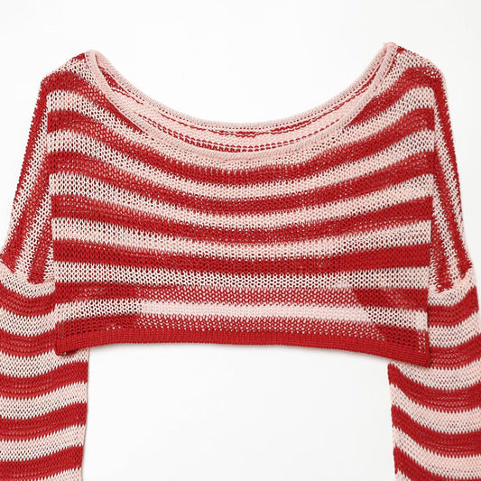 Red Striped One-Shoulder Knit Top