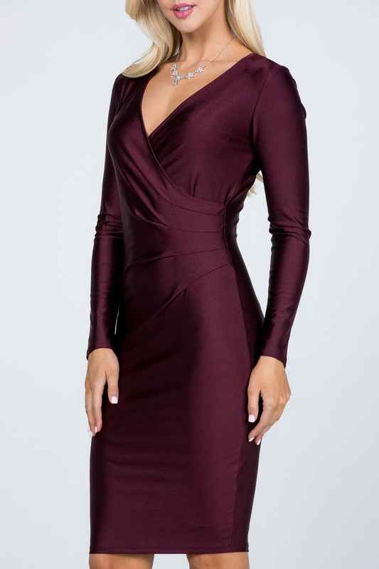 long sleeve shiny tricot overlap midi dress 0_b87361a4-d949-4618-96c4-2d5a0df3d5d0
