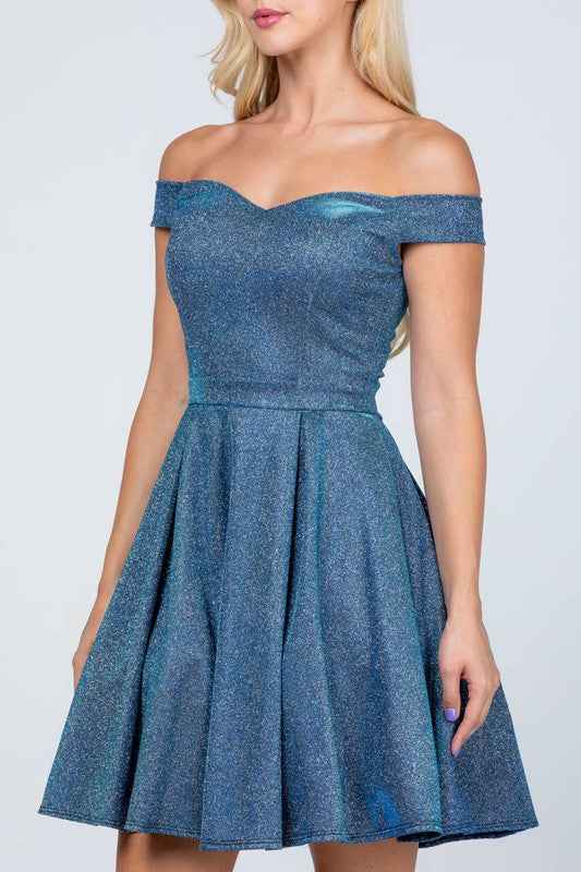 Off the shoulder skater dress jaquard Royal Blue 0_d2d4cad8-7466-44d3-af29-39eed230c192