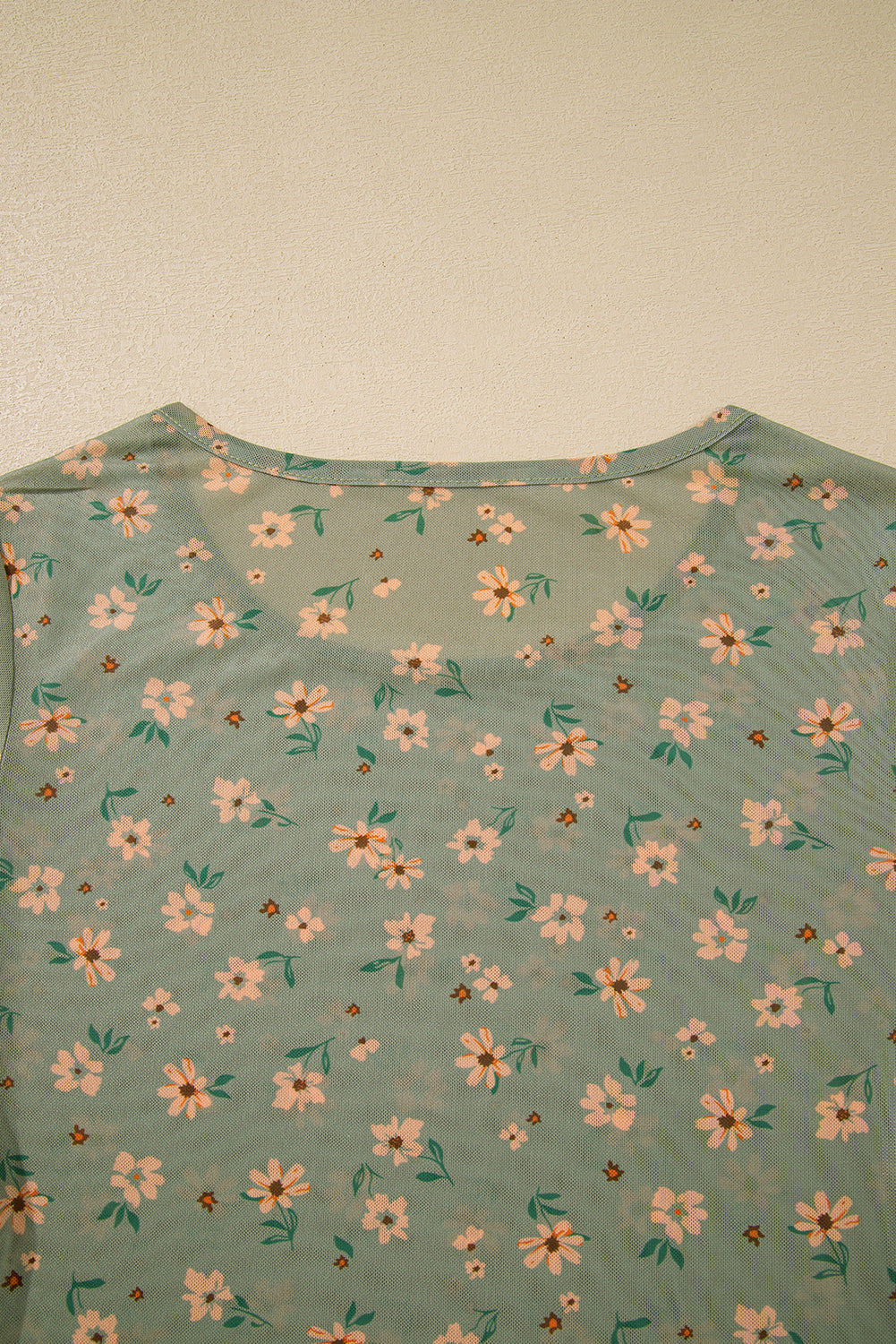 Laurel Green Vintage Floral Print Mesh Slim Fit Long Sleeve Top 0a02d994c799ca24