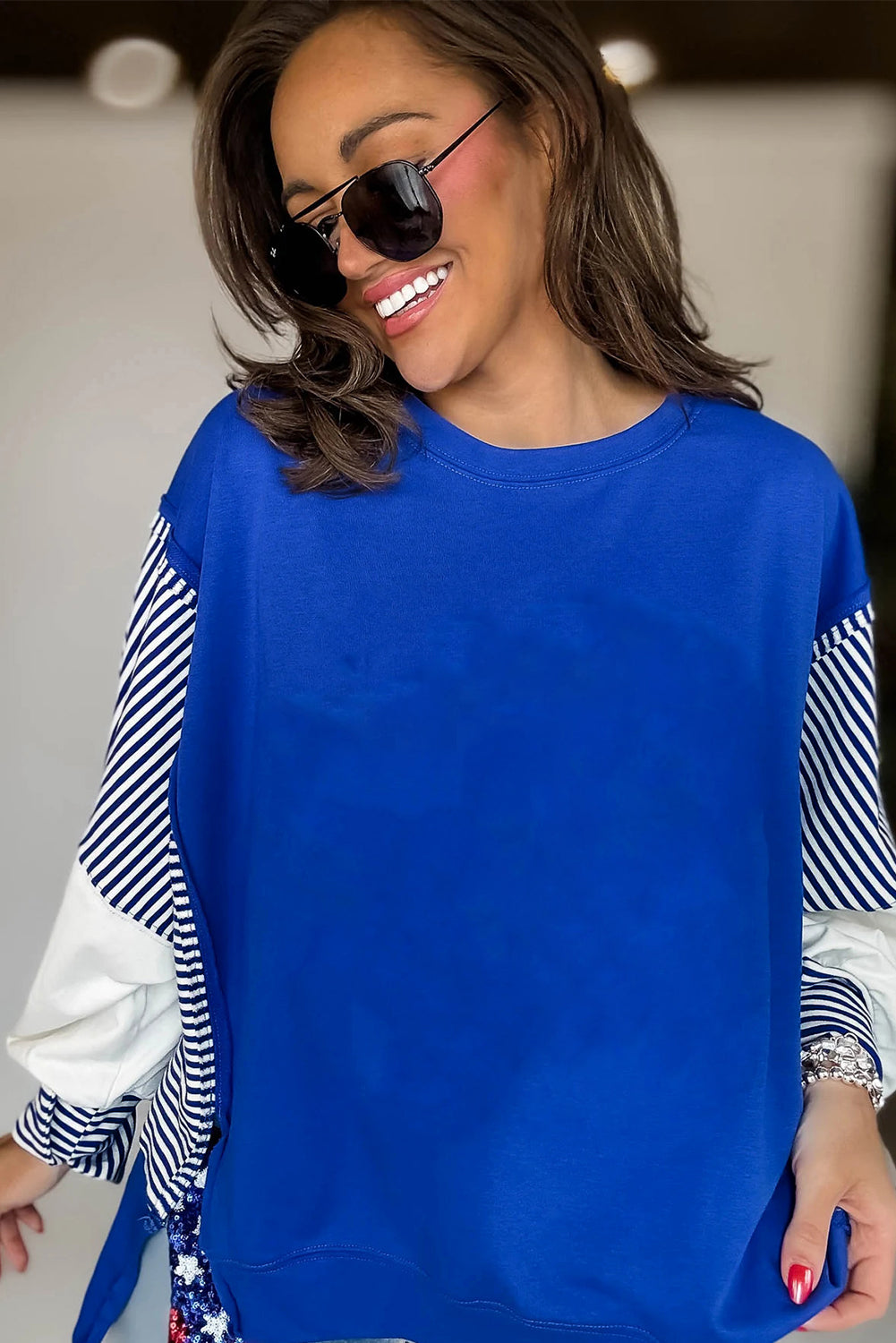 Racing Red Striped Patchwork Sleeve Colorblock Sweatshirt 0a03af7b53ba085d