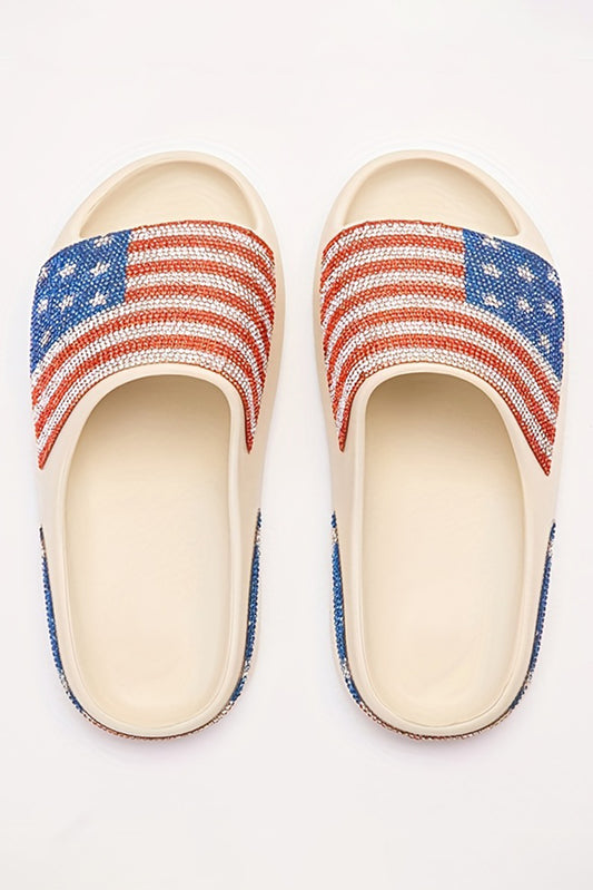Black Rhinestone American Flag Thick Sole Slides Shoes 0a04ec731bb8ad05