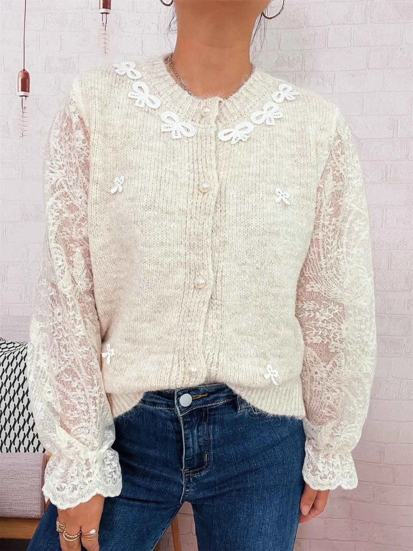 Lace Sleeve Button-Up Cardigan 0a0c4f33f5184cc98bc0b8fa09b4a170-Max-Origin