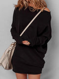 Asymmetric Neck Batwing Sleeve Shift Mini Sweater Dress Black 0a144633d91c4a6b8c2a7b26879fff41-Max-Origin