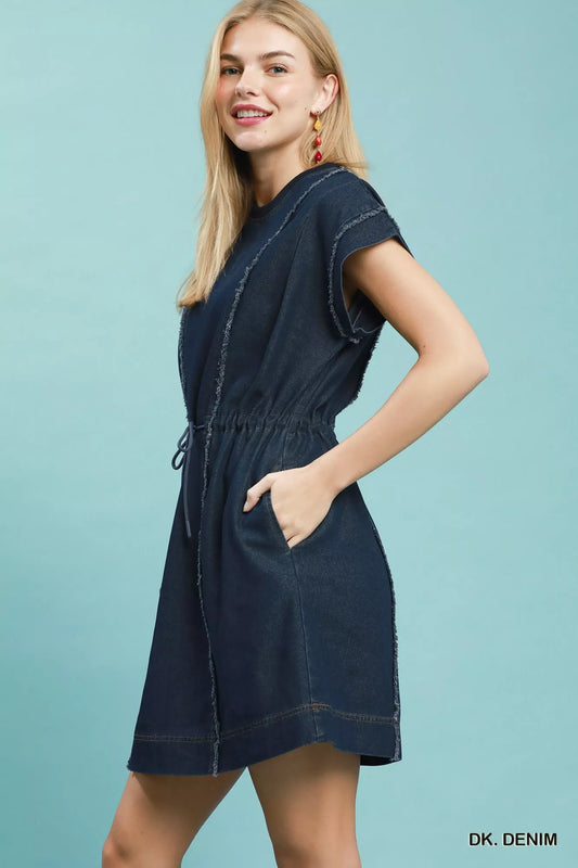 Drawstring Waist Frayed Denim Mini Dress 0a20c974-cd8b-49e1-8592-6f76b0b6d793-Max-Origin