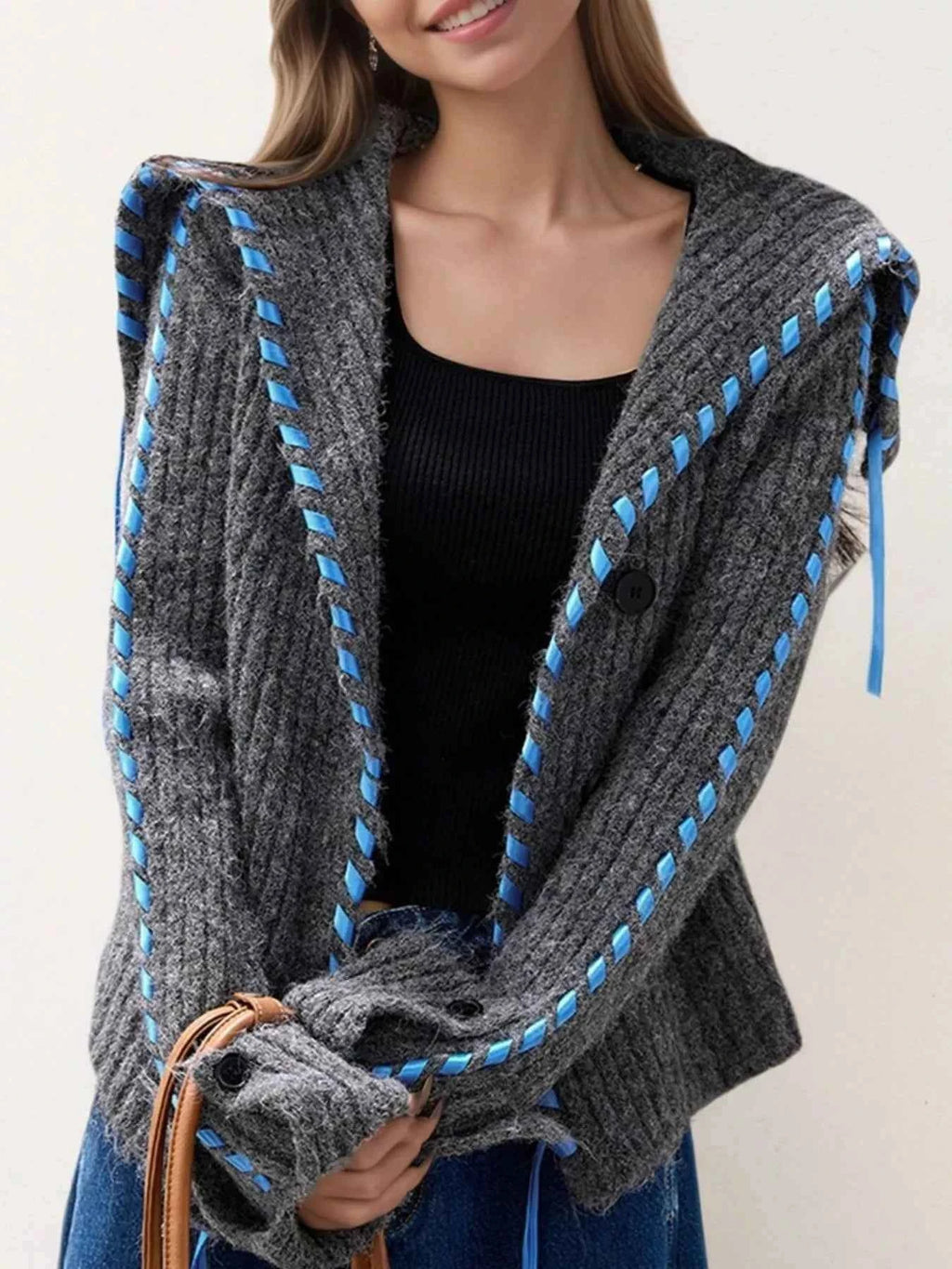 Ribbed Knit Open Front Cardigan Gray One Size 0a297f47-2d3b-4466-8db1-360a4ebc44b2-Max-Origin