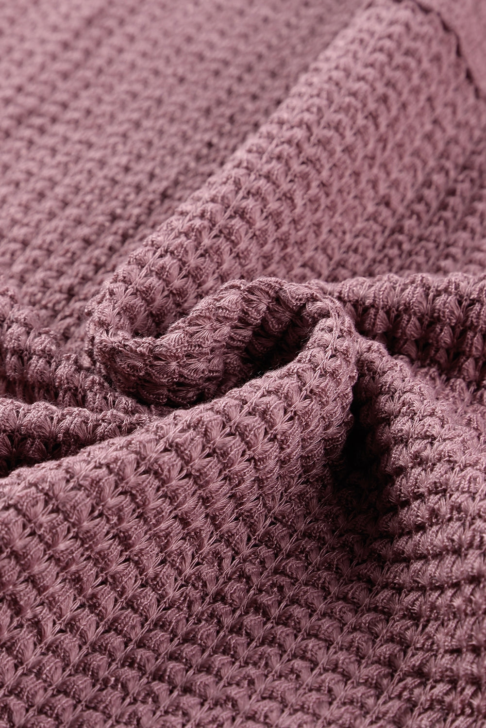 Purple Waffle Knit Split V Neck Drop Shoulder Long Sleeve Top 0a2e984afb165650