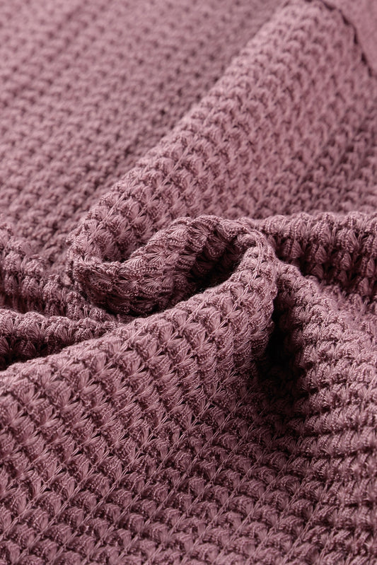 Purple Waffle Knit Split V Neck Drop Shoulder Long Sleeve Top 0a2e984afb165650