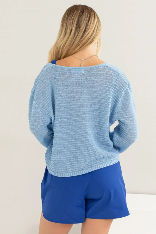 HYFVE V-Neck Stripe Texture Long Sleeve Top 0a35f1df-1dbf-496d-93c2-3bd697ed6040-Max