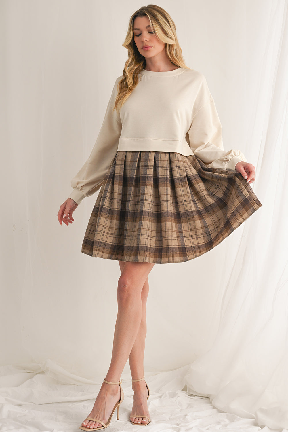 Black Plaid Patchwork High Waist Sweatshirt Mini Dress 0a38a69d5ba2c306