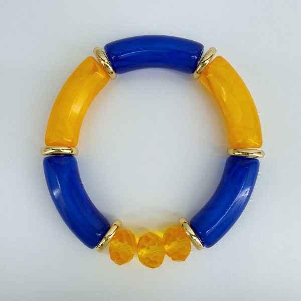 Two Tone Stretchy Bracelet With Beads Blue Yellow One Size 0a399508-e2b6-4190-a316-ffa25e21d770