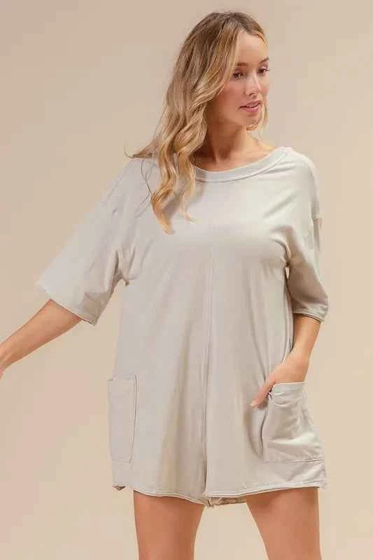 Short Sleeve Back Open Washed Romper OATMEAL 0a3bc26d-e079-4e71-a3ec-8851f3162840-Max-Origin
