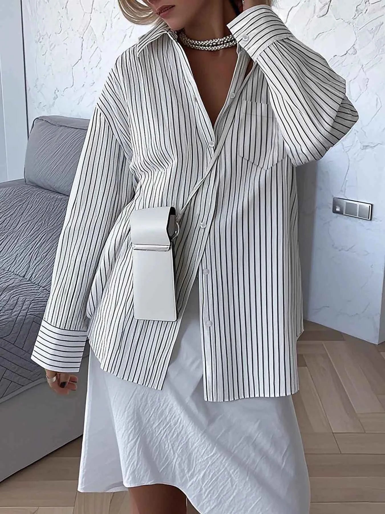 Oversized Striped Button-Down Shirt Beige 0a3e1d98-64d6-4240-8f3e-d5190f133d27-Max-Origin