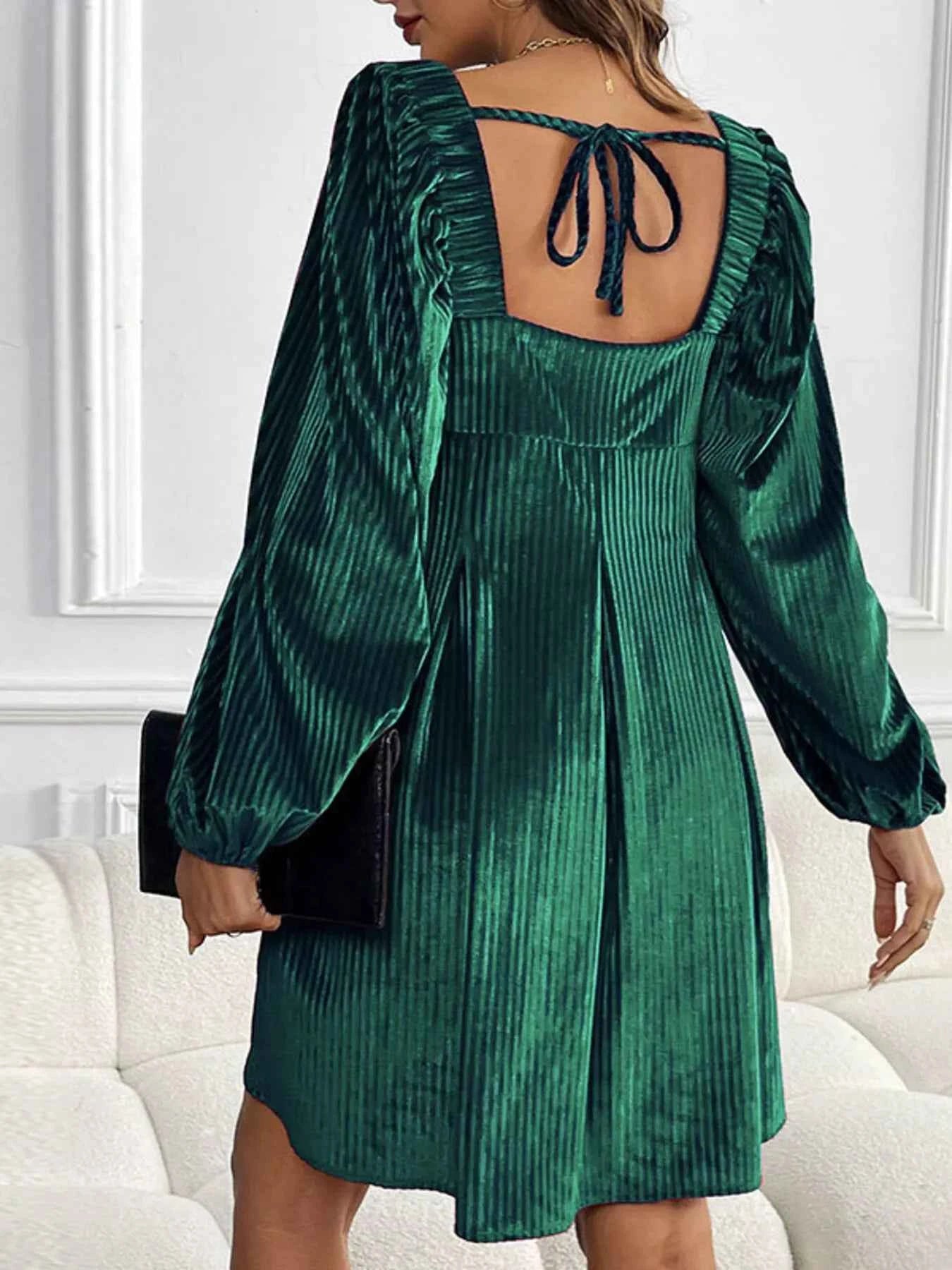 Velvet Square Neck Long Sleeve Dress 0a3e1f44f1f24eaabda4bdcce636bdca-Max-Origin
