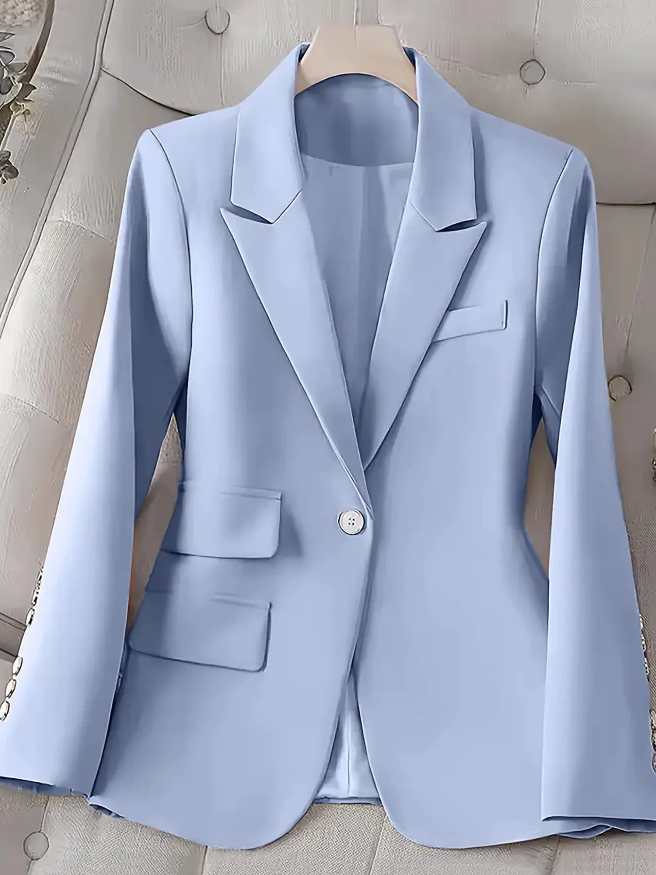 Single-Button Long Sleeve Blazer Blue 0a40e2afe3ee4db6b1f4fb49a60ab25b-Max-Origin