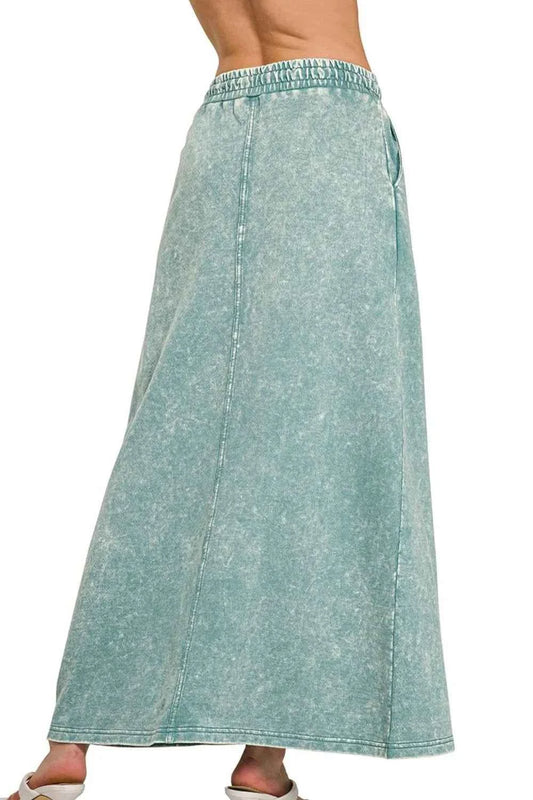 French Terry Acid Washed Front Slit Long Skirts 0a41cb8d-a669-425b-b167-194e63139615-Max-Origin