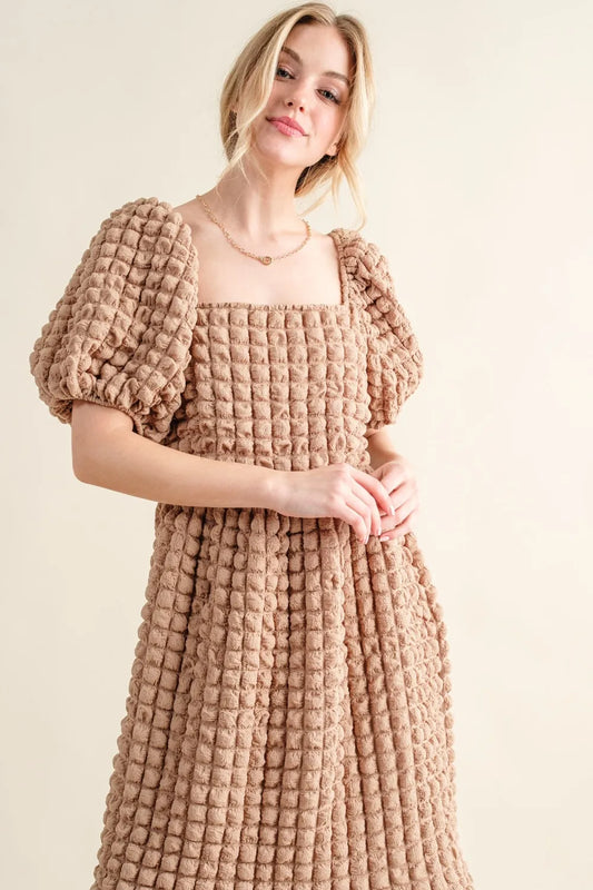 Square Neck Puff Sleeve Smocked Dress - 100% Polyester 0a48430a-f643-4c9b-ae87-f7d7db237bbb-Max