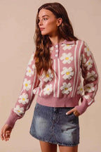 SO ME Floral Stripe Polo Collar Sweater 0a4930bc-8235-4e14-840d-42edd4e510ec-Max-Origin