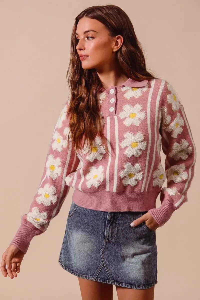 Floral Stripe Polo Collar Sweater 0a4930bc-8235-4e14-840d-42edd4e510ec-Max-Origin