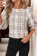 Plaid Round Neck Half Sleeve Blouse Plaid 0a4aa289-f566-48cf-94b7-dc16629c49f8-Max-Origin