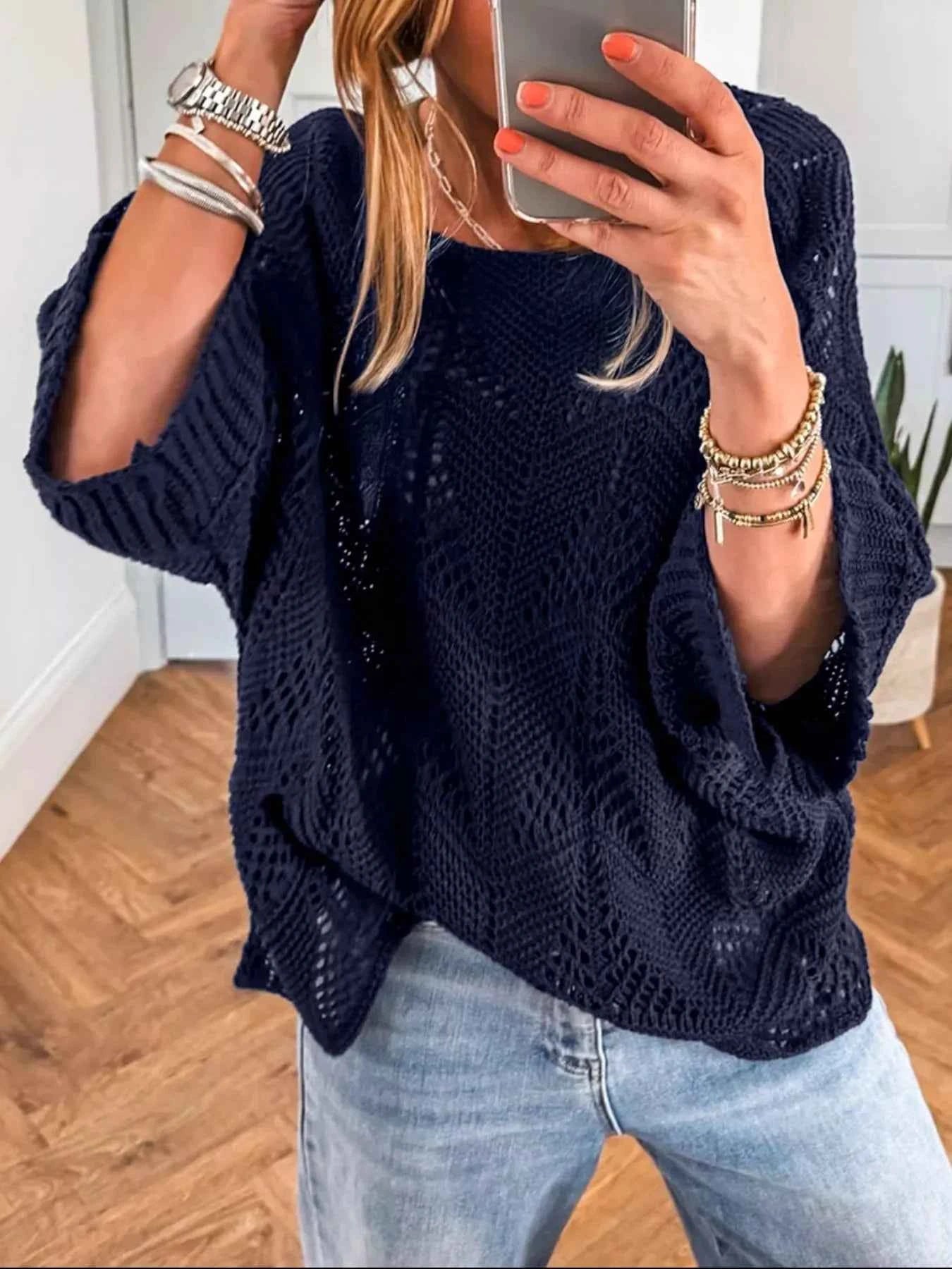 Crochet Long Sleeve Sweater Navy 0a4ca9f1-da88-49cb-af9b-9aa20499d9a3-Max-Origin