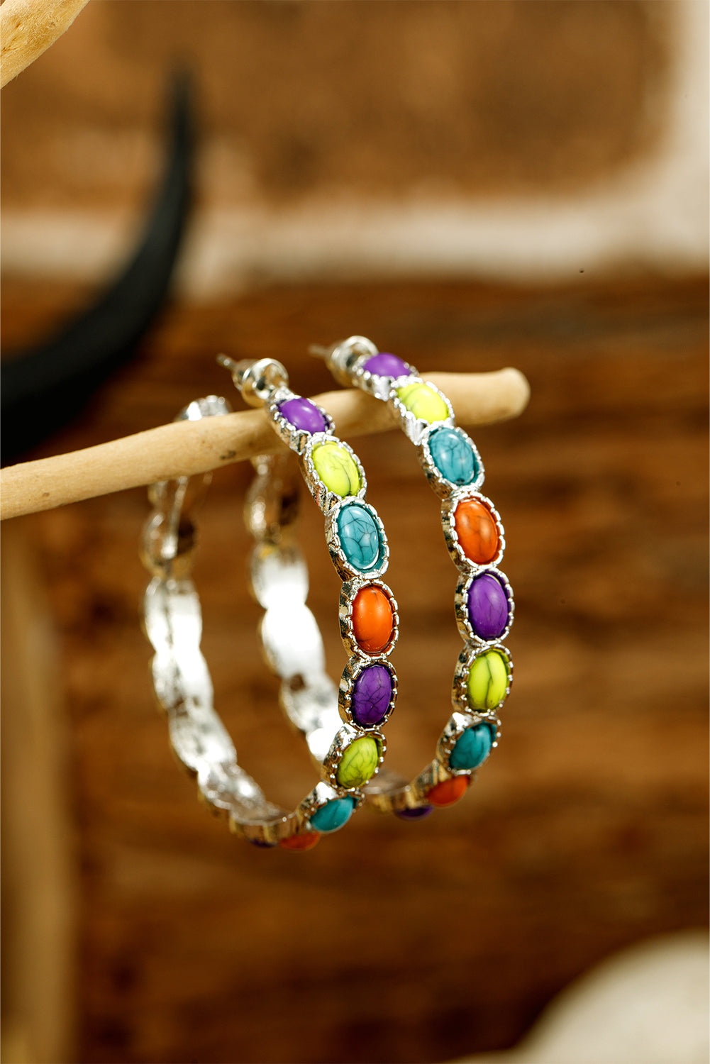 Silvery Boho Turquoise Beaded Hoop Earrings 0a534dd5b0c20825