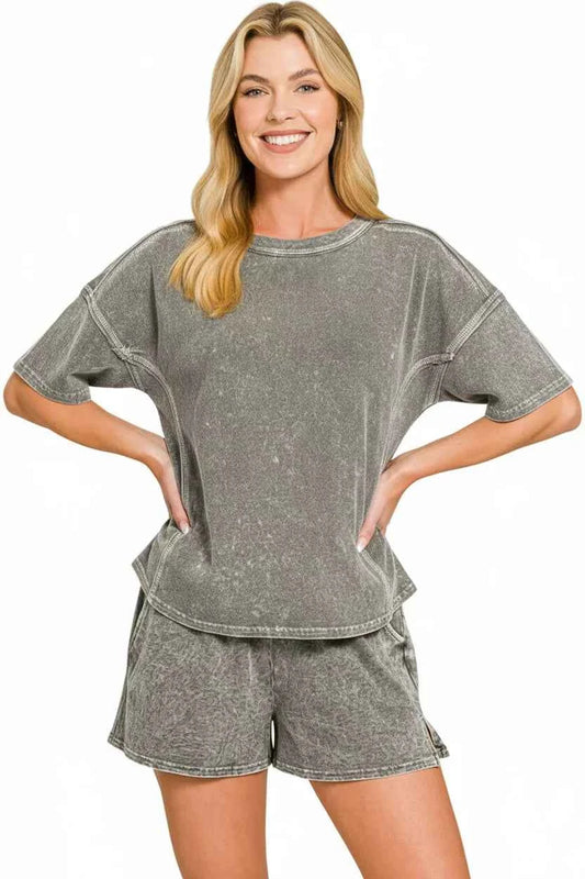 Zenana Halo Snow Washed Short Sleeve Tee and Shorts Set 0a597d32-68dd-4937-aedb-c5efee5bd528-Max-Origin