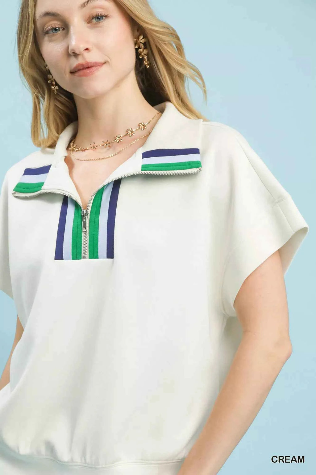 Umgee Striped Collared Neck Half-Zip Top 0a5b8600-569b-42cb-83e9-2e5042420fd4-Max-Origin