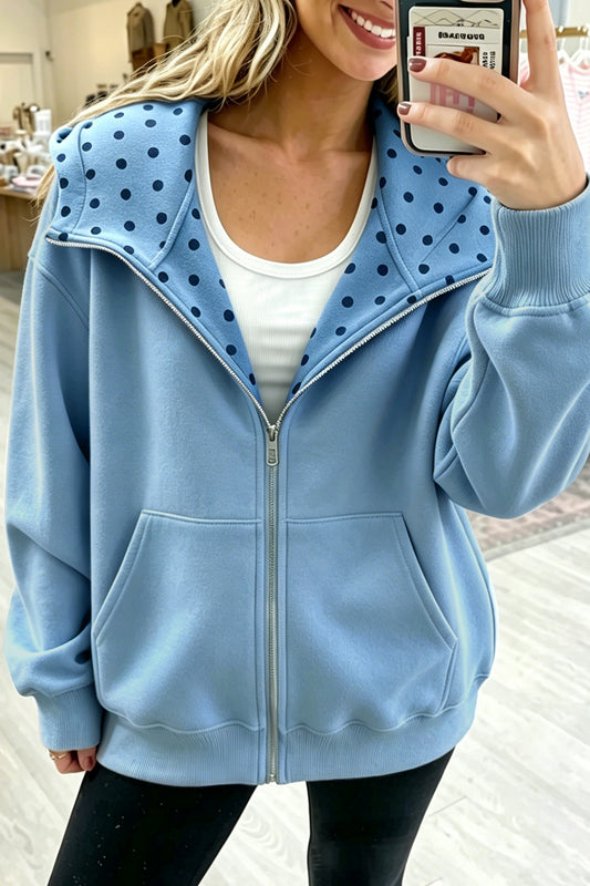 Beau Blue ka Dot Hooded Zip-Up Sweatshirt Beau Blue 65%Polyester+35%Cotton 0a6d4677b4d470e8