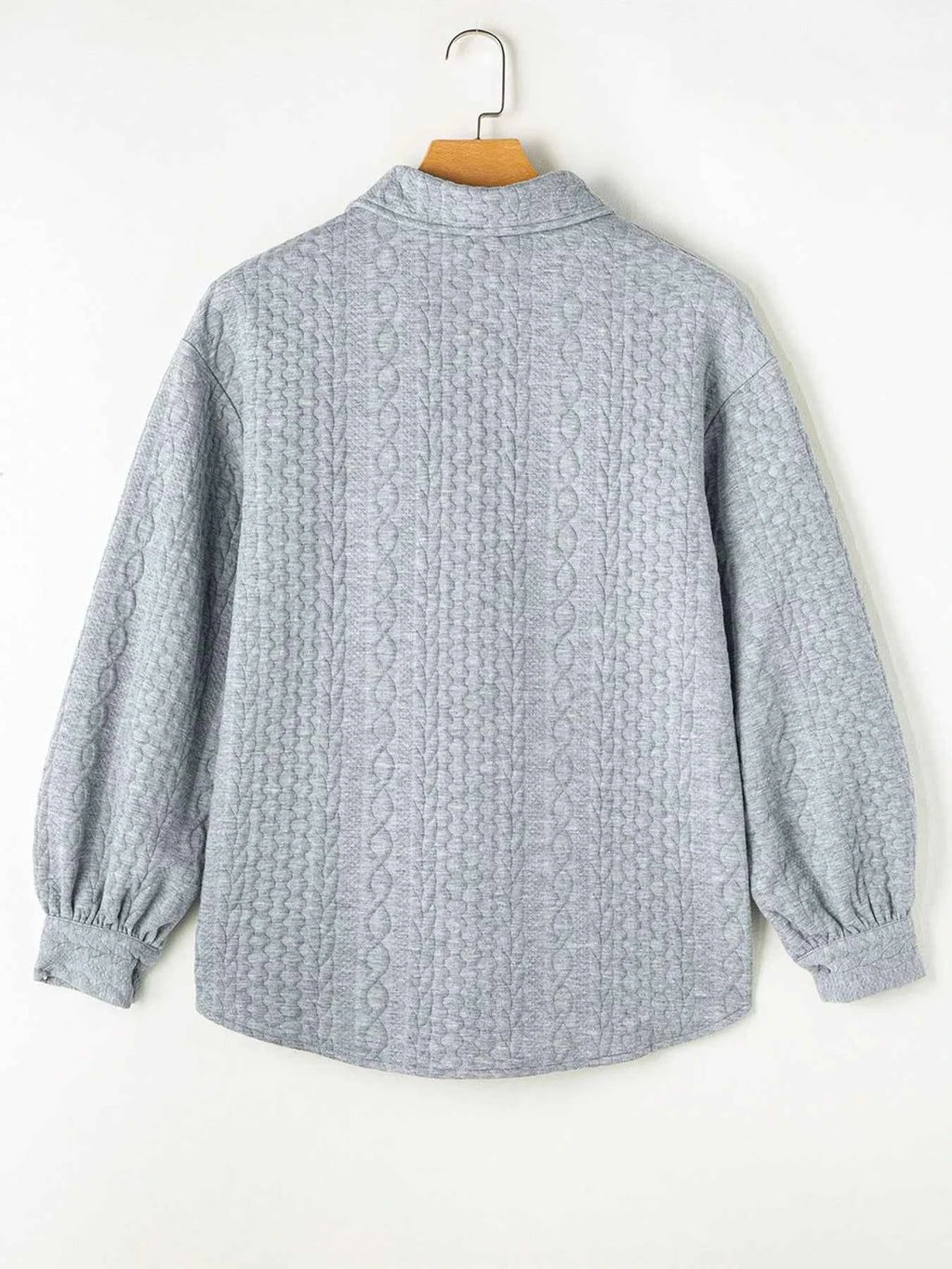 Cable Texture Puff Sleeve Loose Shacket 0a72eec7-6a1a-43aa-bb99-2622143fc7cb-Max-Origin