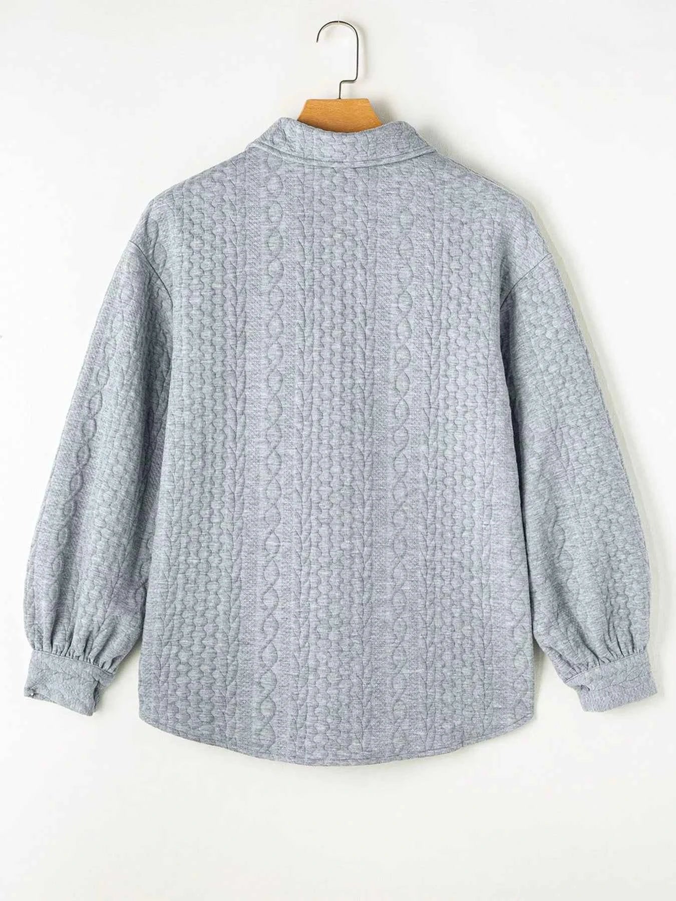 Cable Texture Puff Sleeve Loose Shacket 0a72eec7-6a1a-43aa-bb99-2622143fc7cb-Max-Origin