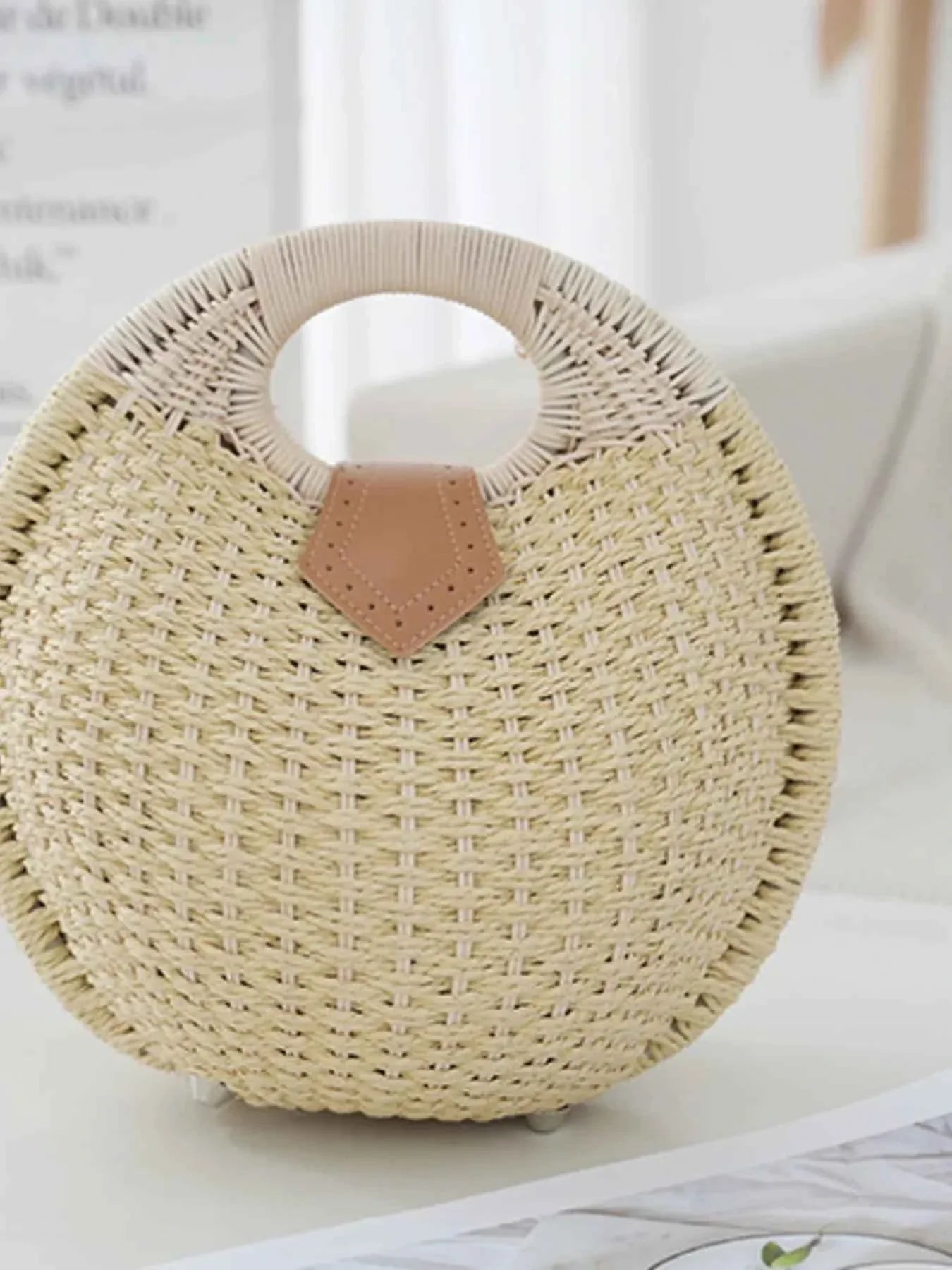 Straw Braided Round Handbag Creamy-white One Size 0a73e6eded8f4a6d8393b60a06569b1e-Max-Origin