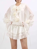 Flower Ruffled Long Sleeve Dress White 0a7cc1a5-7697-4822-a71b-948aa6e4b687-Max-Origin