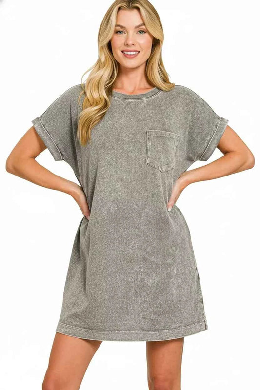 Zenana Halo Washed Premium Cotton T-Shirts Dress ASH BLACK 0a7e169e-0dd7-420e-a8a9-76155c97925b-Max-Origin