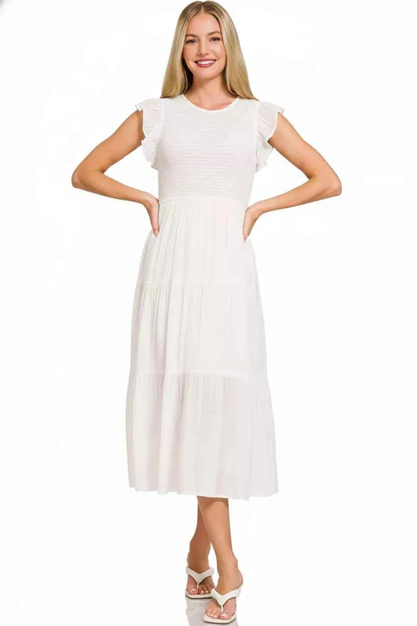 Zenana Woven Smocked Ruffle Sleeve Midi Dress 0a7f38a1-1b2f-4f25-bfa3-100a17d83e53-Max-Origin